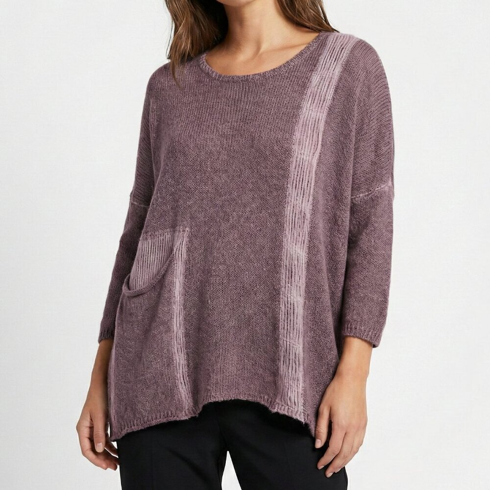 Grizas Washed Linen Sweater Oversized Purple Brown Lagenlook Boho